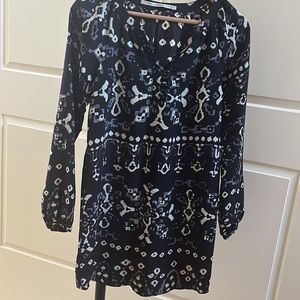 Twelfth Street Cynthia Vincent Navy/Cream Patterned Long-Sleeve Dress